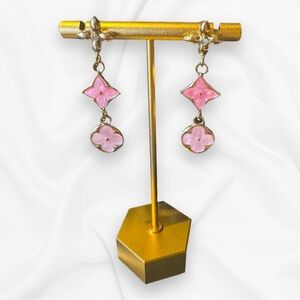 Gold-Tone Pink Clover Drop Earrings
